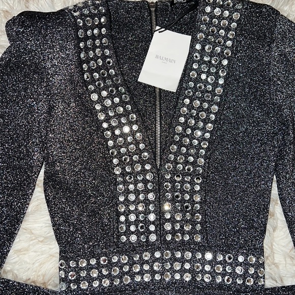 BALMAIN Crystal-embellished metallic stretch-knit mini dress - Picture 8 of 15